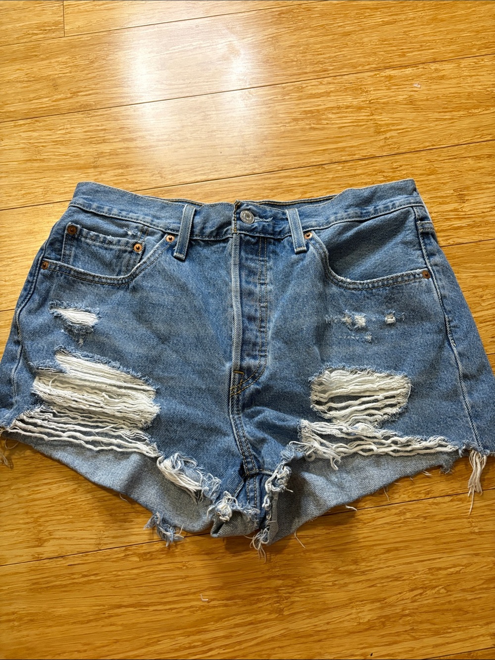 Levi's 501 Original Distressed Cutoff Denim Shorts Size 31 High Rise festival